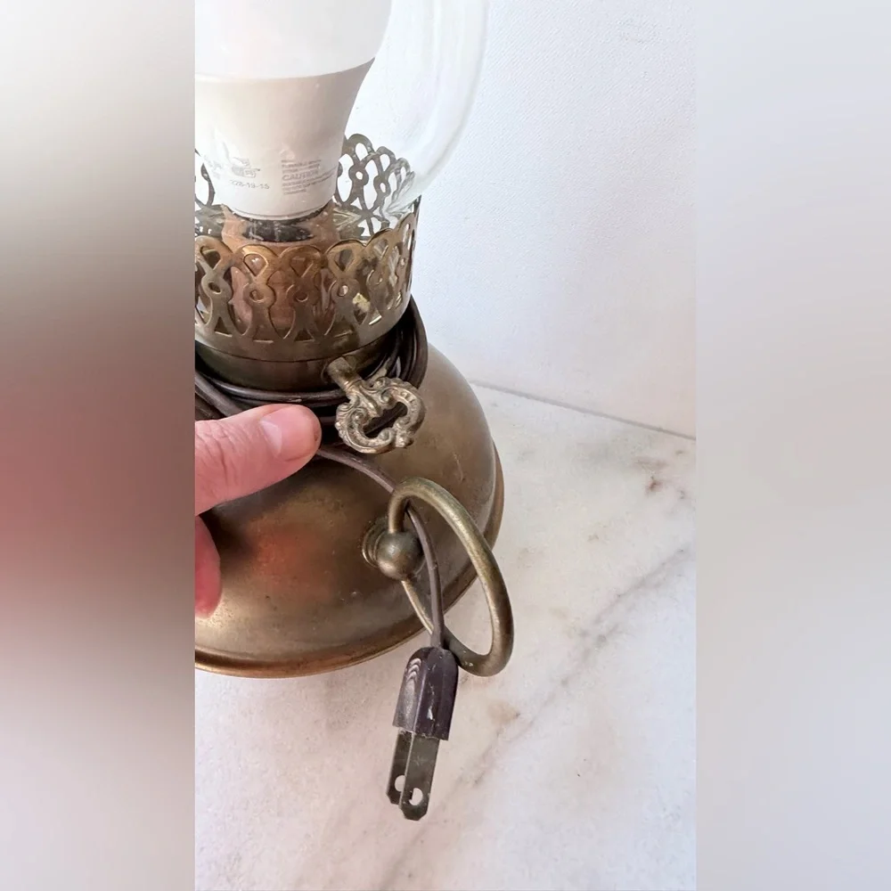 Antique-Style Brass Table Lamp with Clear Glass Chimney - Brass Finish
